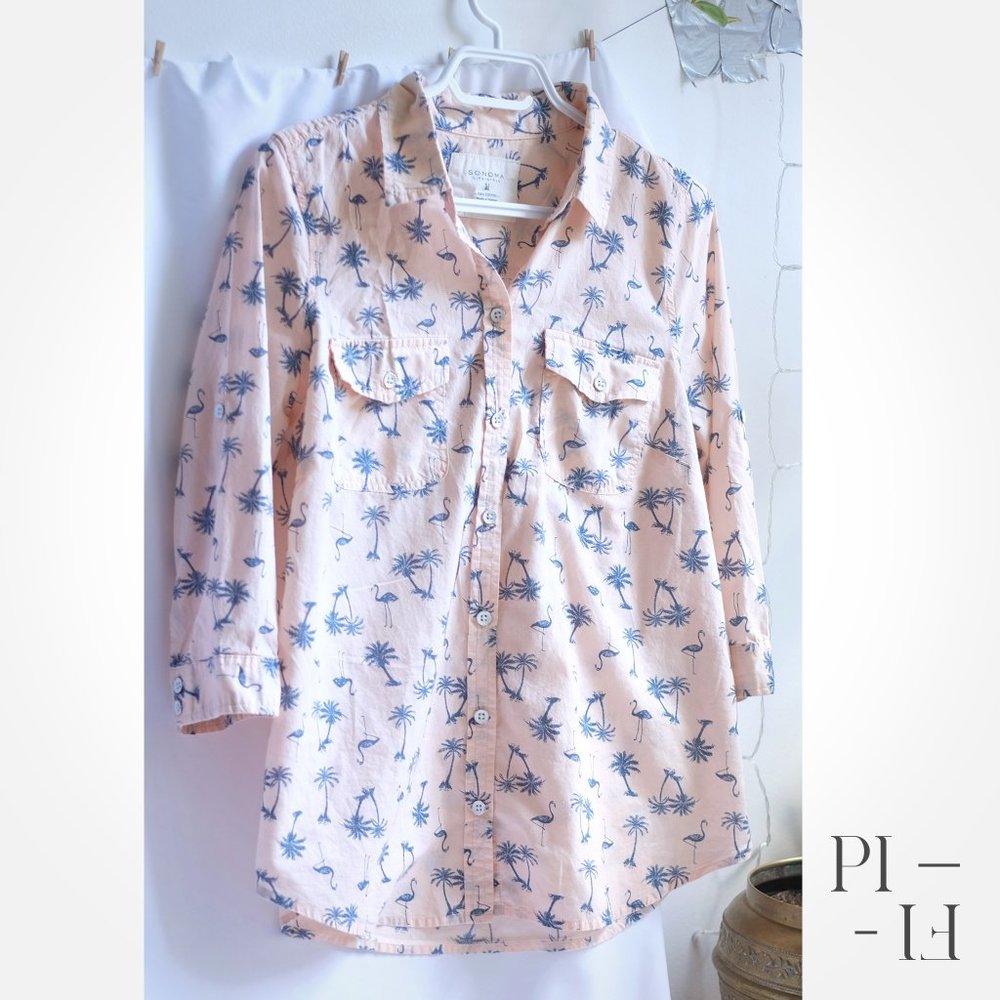 Button down shirt flamingos pattern 100% cotton